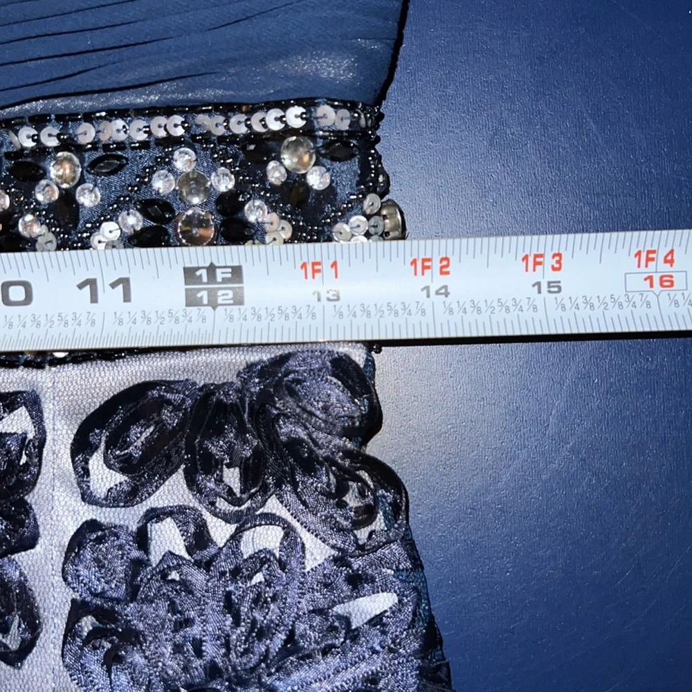 SUE WONG Blue Embellished and Embroidered Ribbon Floral Strapless Dress - Picture 6 of 11